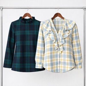 Tuckernuck Bundle of 2 Plaid Blouses Blackwatch & Eileen Ruffled NWT! Size XS/S